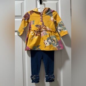 Matilda Jane Mustard Yellow Floral Hooded Top with Navy Ruffle Leggings
